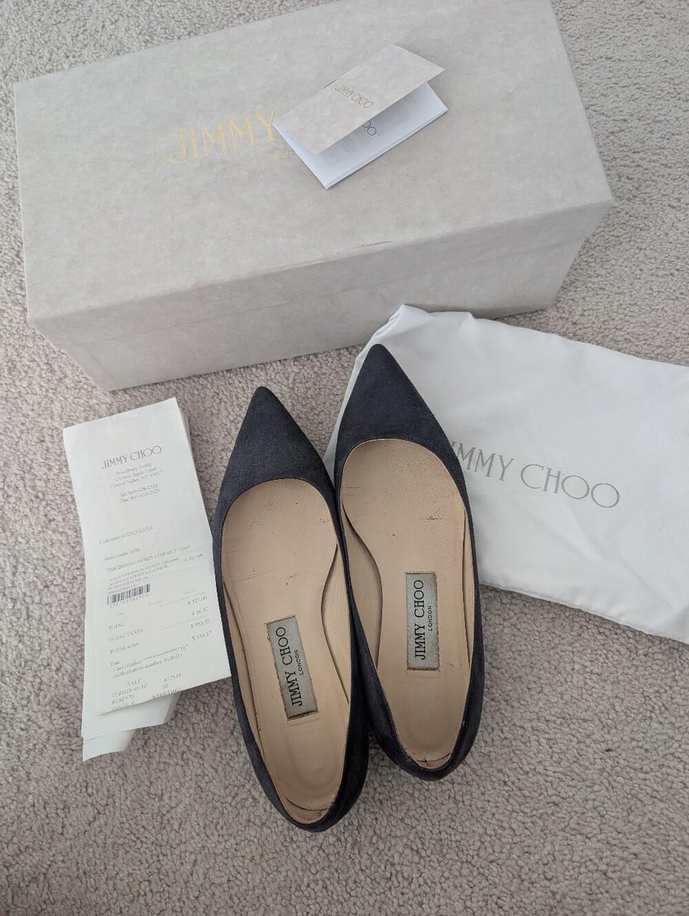 Jimmy Choo Navy Pointed-Toe Suede Flats